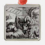 Illustration for 'The Dog and the Ox' Christmas Tree Ornament