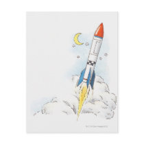 Illustration of a rocket taking off postcards