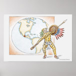 Illustration of Aztec Jaguar Warrior Poster