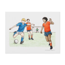 Illustration of footballers playing post card