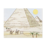 Illustration of pyramids and men with camels post cards