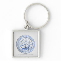 Illustration of ship on 16th century Iznik plate Keychain
