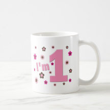 "I'm 1" Pink And Brown Flowers Birthday Mugs