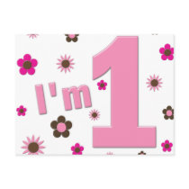 "I'm 1" Pink And Brown Flowers Birthday