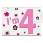 I'm 4 Pink & Brown Flowers Cards