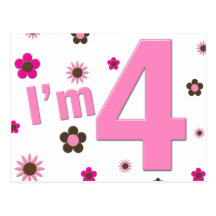 I'm 4 Pink & Brown Flowers Postcards