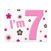 I'm 7 Pink And Brown Flowers Post Cards