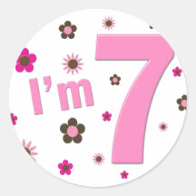 I'm 7 Pink And Brown Flowers Round Sticker