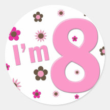 I'm 8 Pink And Brown Flowers Sticker