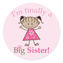 I'm Finally a Big Sister Ethnic Stick Figure Girl Round Sticker