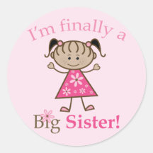 I'm Finally a Big Sister Ethnic Stick Figure Girl Round Sticker