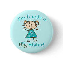 I'm Finally a Big Sister Stick Figure Girl Pinback Buttons