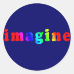 Imagine in Rainbow Colour Lettering Round Sticker