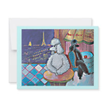 Impressionist Art Poodles Paris Cafe Postcard