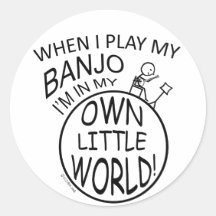 In My Own Little World Banjo Round Sticker