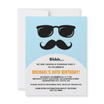 Incognito blue and orange surprise party invite