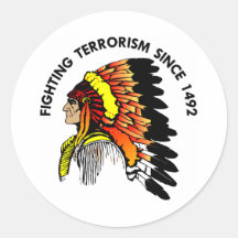 Indian Chief Fighting Terrorism Round Sticker
