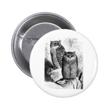 Indian Fishing Owls Vintage Wood Engraving Pinback Buttons
