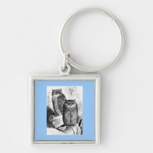 Indian Fishing Owls Vintage Wood Engraving Keychains