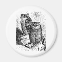 Indian Fishing Owls Vintage Wood Engraving Magnet