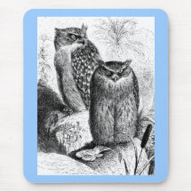 Indian Fishing Owls Vintage Wood Engraving Mouse Pad