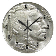 INDIAN HEAD NICKEL WALL CLOCK