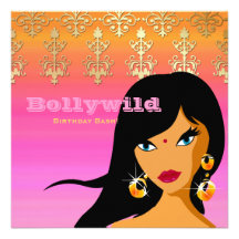 Indian Party Invitation Gold Pink Orange Bindi
