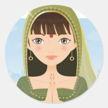 Indian woman round stickers