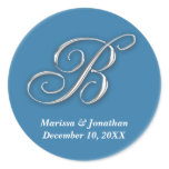 Initial B blue monogram custom name favour seal stickers