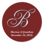 Initial B wine red monogram custom name favour sea stickers