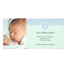 Initial Blue Green Boy New Baby Birth Photo Cards