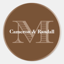 Initial M brown monogram name tag party favour Sticker