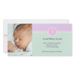 Initial Pink Green Girl New Baby Birth Photo Cards photo cards