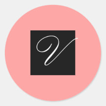Initial V Black and Pink - Customise - Customised Round Sticker