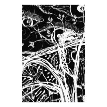 Ink abstract design with trees and eyes custom stationery