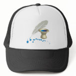 Ink pot with feather and ink splashes hats