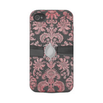inricate vintage pink damask on deep grey tough iphone 4 case