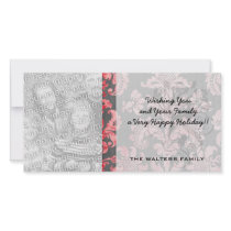inricate vintage pink damask on deep grey customised photo card