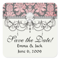 inricate vintage pink damask on deep grey stickers