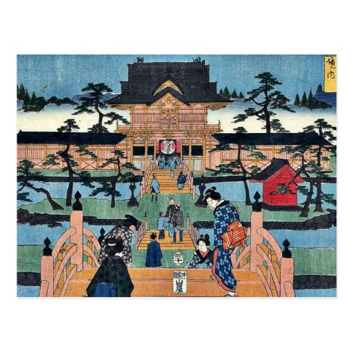 Inside Kameido Tenmangu shrine by Ando, Hiroshige Post Cards