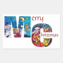 INSPIED SANTA  WITH CHRISTMAS GIFTS MONOGRAM RECTANGLE STICKER
