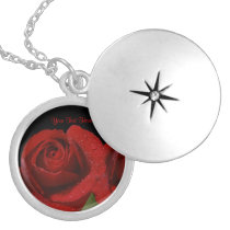 Inspiring Dew Covered Dark Red Rose Design Locket necklaces