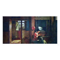 Interior With A Mother Delousing Her Child'S Hair Customized Photo Card