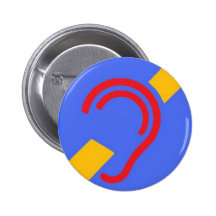 International Symbol for Deaf, Red, Yellow on Blue Pinback Button