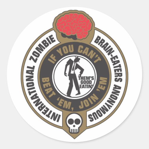 International Zombie Brain-Eaters Anonymous (IZBA) Round Stickers