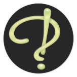 Interrobang Green Glass Black RND Round Sticker