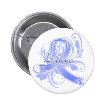 Intestinal Cancer  Believe Flourish Ribbon Pinback Button