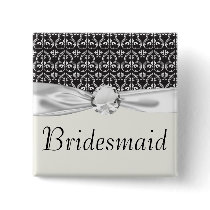 intricate  black and white damask pinback button