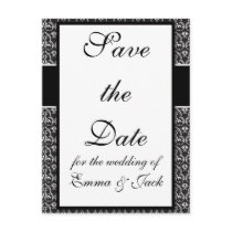 intricate black and white damask design pattern postcards