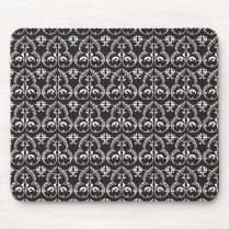 intricate  black and white damask mousepad